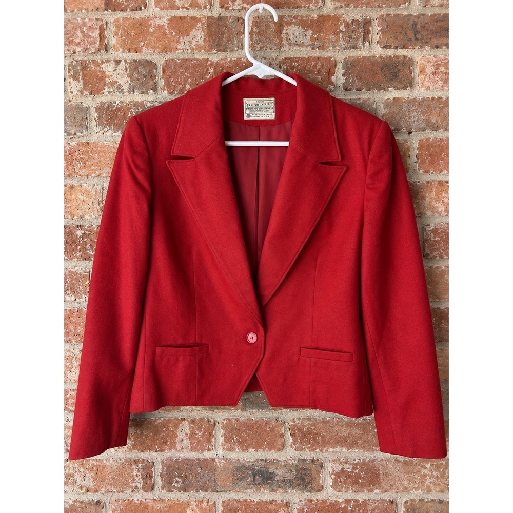Vintage Miss Pendleton Red Wool Blazer Jacket Single Button Made in USA Preppy